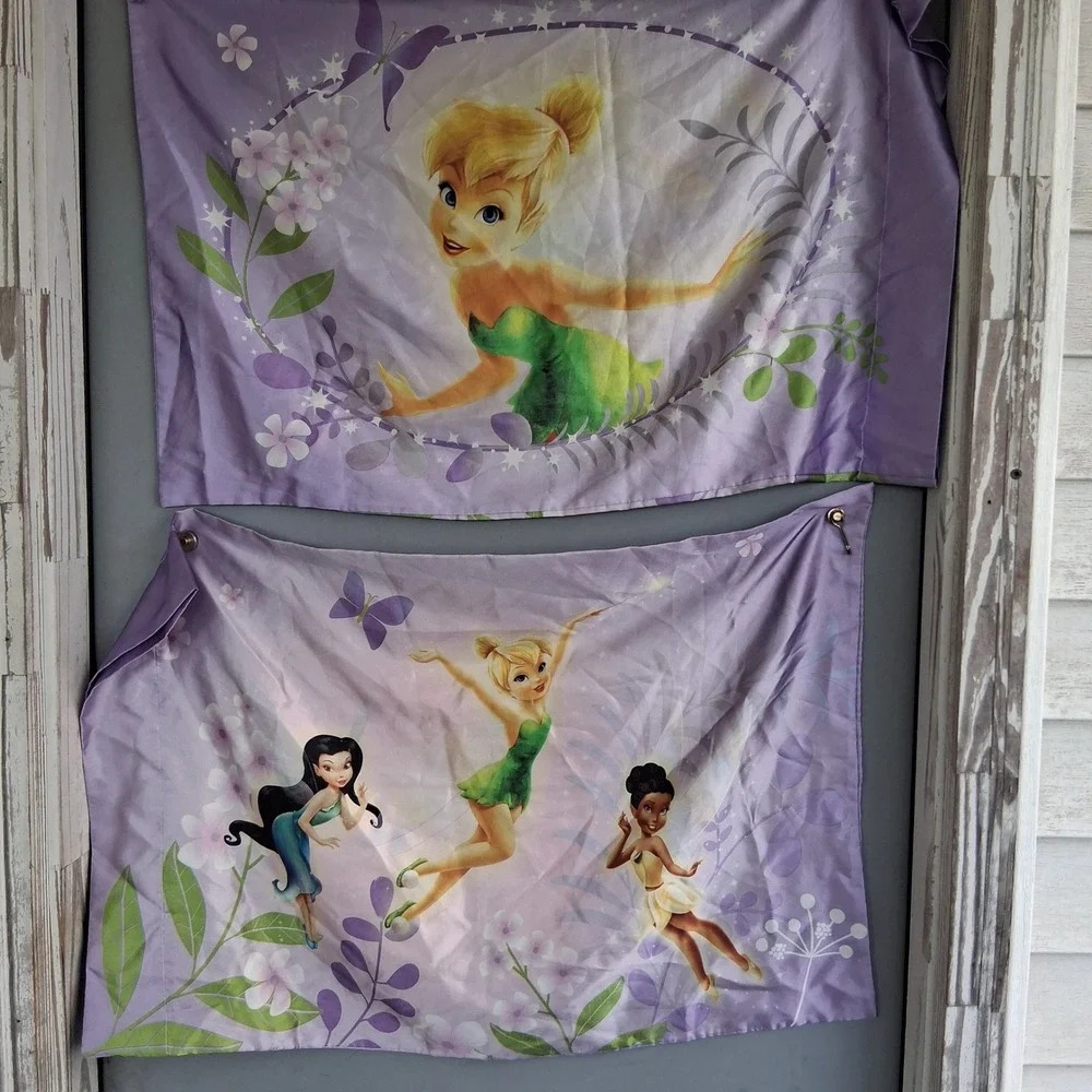 Disney Fairies Tinker Bell Satin Purple Pillowcase Set of 2 Silvermist Iridessa